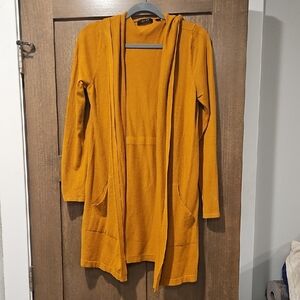 Cyrus Mustard Open-Front Hooded Cardigan Size L